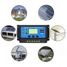 Controlador de Carga Solar PWM 12V 24V Panel USB doble Controlador de Carga Regulador Regulador Paremeter Pantalla LCD 60A - Azul - Ver 1