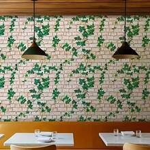 A Roll Of Self-Adhesive Vinyl Wallpaper With Vine Leaf And Brick Patterns, Easy To Install And Remove. It Is Suitable For Walls In Kitchens, Bedrooms And Bathrooms, And Ideal For Both Home And Commercial Decoration.
