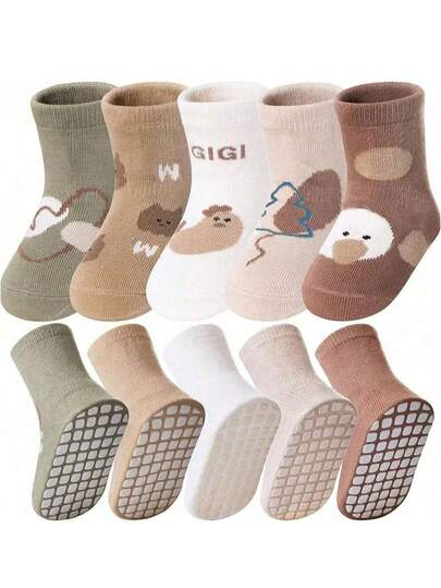 5 pares/10 pares de meias antiderrapantes para bebês com alças para meninas e meninos