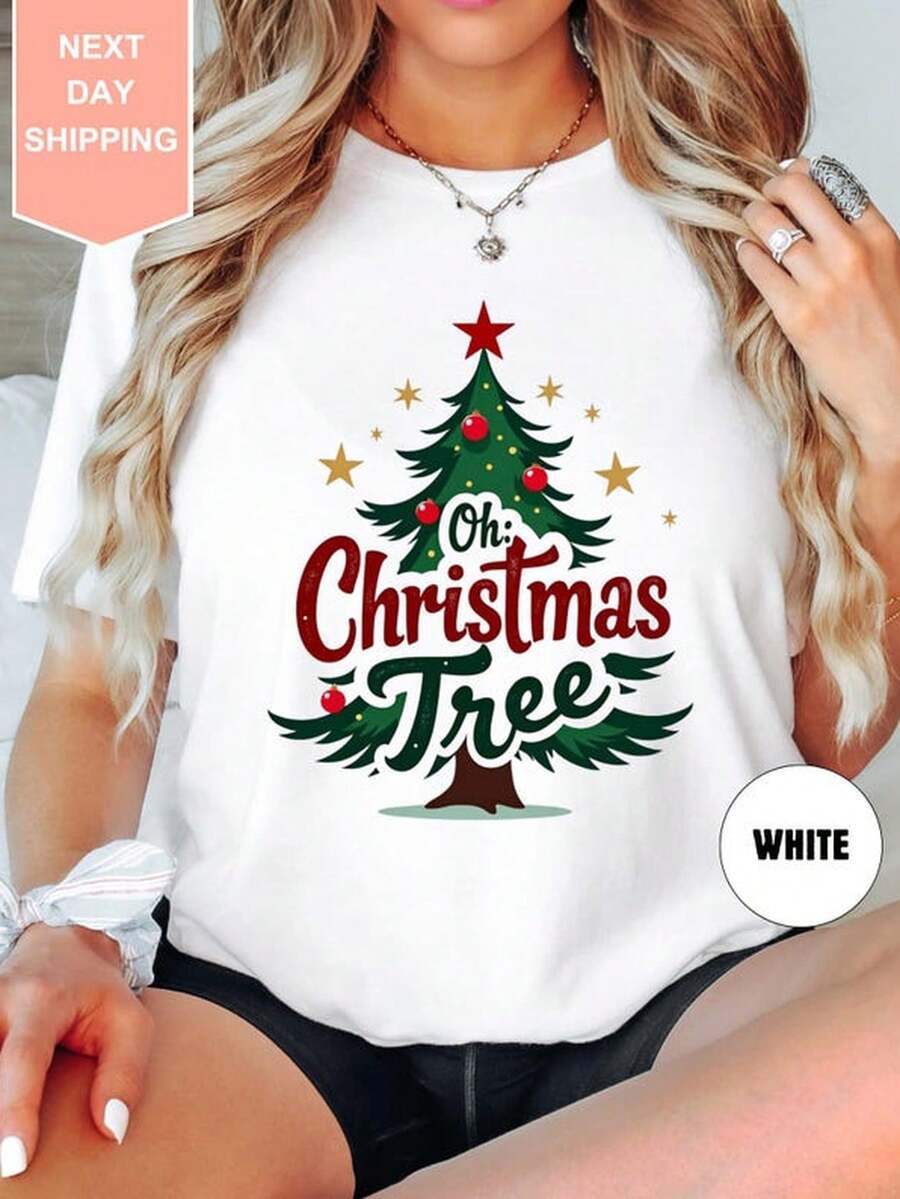 Oh CH-Ristmas Tree Shirt, CH-Ristmas Shirt, CH-Ristmas Tree Shirt, CH-Ristmas Crewneck Shirt, CH-Ristmas Shirt WoM-En, Xmas T-EE220G Premium Heavy Cotton T-Shirt - Ideal For US Women's Errands, Autumn Camping, And Holiday Shopping, A Cozy Gift For Grandmas & Friends, Women's Loose Outfits, Vacation Tops, Halloween Costume Underlayers - trắng - Xem 1