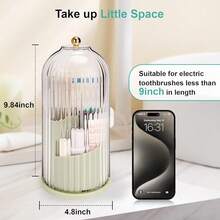 Toothbrush Holders With Sliding Lid, Rotating 3 Slots Bathroom Organizer Countertop, Tooth Brush Toothpaste Holder Bathroom Counter Stand Sink Organizer Caddy For Makeup Brushes Holder (Green){Inchcolor_nameinch:InchGreen+Transparentinch} - Green+Transparent - View 7