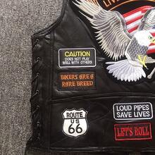 Icebanner USA Eagle National Flag PU Leather Motocycle Biker Vest For Adult Men, Black, Medium, Lace To Side, Live To Ride, BORN WILD STILL WILD, FREEDOM ISN'T FREE - 黑色 - 查看 7