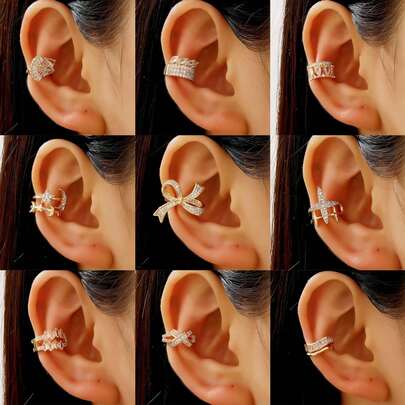 1 par de brincos de pressão de luxo, brincos femininos, brincos falsos de estrela, lua, borboleta e folha de ginkgo, adequados para uso diário, festas e feriados, presente para amigos, familiares e casais.