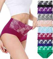 Women's Cotton High Waist Tummy Control Panties Jacquard Ladies Panty Multipack - Comfort - Brief 01 - 8 Pack - Assorted Colors 03 - View 10