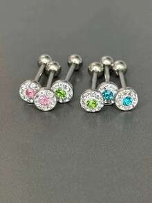 1/4 件时尚方晶锆石装饰圆形和心形舌环，适合男女日常佩戴