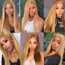 #27 Honey Blonde Wig Human Hair Glueless 34 Inch 250% Density Straight Glueless Wigs Human Hair Pre Plucked 13x6 HD Lace Frontal Wigs Human Hair - S27 - 查看 5
