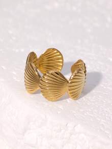 1pc Fashionable Ocean-Inspired Unique Stainless Steel Shell Shaped Open Ring, Suitable For Women's Daily, Party And Date Wear - JR735 - View 2
