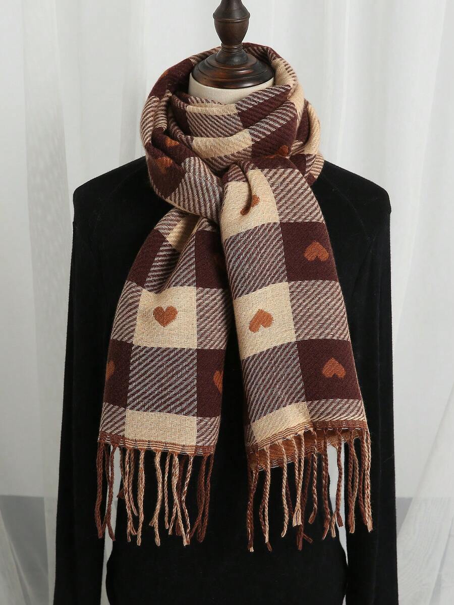 女士优雅针织流苏围巾（1条装） - 舒适、防风、保暖，适合秋冬季节 | 理想的节日礼物 - 咖啡棕 - 查看 1