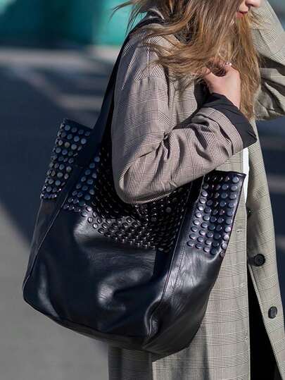 Dedoo 2024新款软皮手提包，小丑图案，简约单肩包，铆钉装饰，大容量女士手提包，方便购物、商务、休闲出行，光泽亮丽，豹纹印花