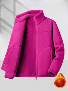 1件女士保暖外套，珊瑚色双面保暖内衬外套，适合冬季、滑雪等活动 - 玫紅色 - 查看 1