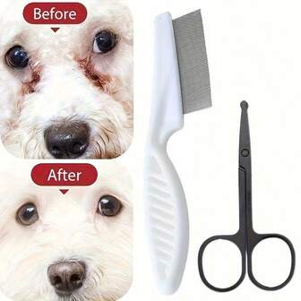 Pet Tear Stain Scissors + Pet Face Brush, White PP Material With Fine Teeth Design, Effective Tear Stain Removal Beauty Care Tool Set