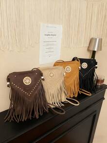 1 pezzo Borsa per cellulare in stile boho retrò con nappine, chiusura con cerniera in nylon, design di nicchia e di alto valore, borsa a tracolla, adatta per lo shopping, la vita quotidiana e i viaggi, stile alla moda e letterario, disponibile in una varietà di colori, un must-have per la moda