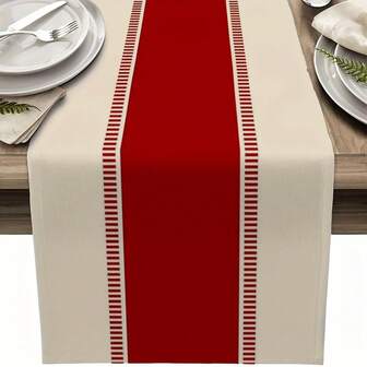 1pc Red Table Runner, Minimalist Striped Table Runner, Farmhouse Striped Cabinet Flag, Suitable For Kitchen, Dining Table, Coffee Table, Holidays, Parties, Wedding Decor