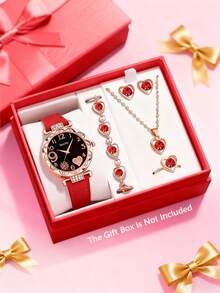 6pcs Girls Elegant, Fashionable, Romantic, Cute And Exquisite Rhinestone Decoration Dial Fireworks Quartz Watch With Rhinestone Decoration Necklace, Bracelet, Earring, Ring Jewelry Set Suitable For Daily Wear Birthday Parties, Holidays, Christmas, Ideal Gifts For Girls Decorations, A Great Choice For Gifts - Multicolor - View 17