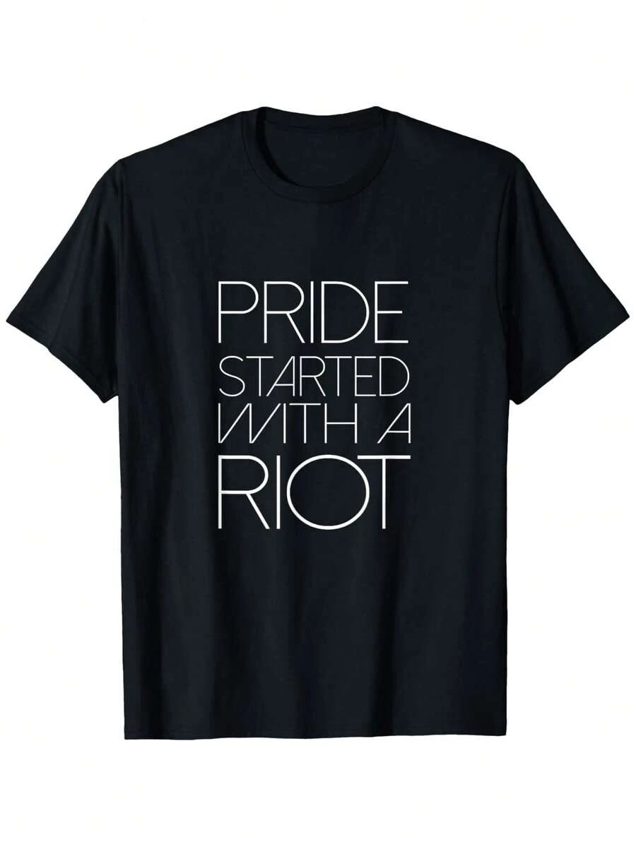 Pride Started With A Riot LGBTQ Gay Pride Statement Protest A Short Shirt Everyday Wear/ Holiday Wear/ Sportswear/ Men Cloth Gift For Friend Or Family, Balck, S-XXXL - 黑色 - 查看 1