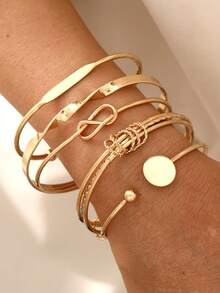 12pcs/Set Fashionable, Elegant, Delicate, Vintage-Inspired Geometric, Knot, Embossed Texture, Heart, Star, Beaded, Twisted Bangle Bracelet Set, Suitable For Holiday, Party, Date, Gift, Daily Wear - Yellow Gold - View 6