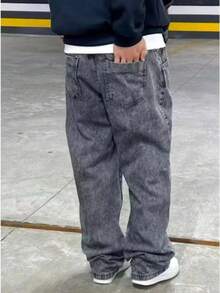 Men's Straight Leg Balloon Jeans With Wide Leg Baggy Style Streetwear - garafita - Ver 2
