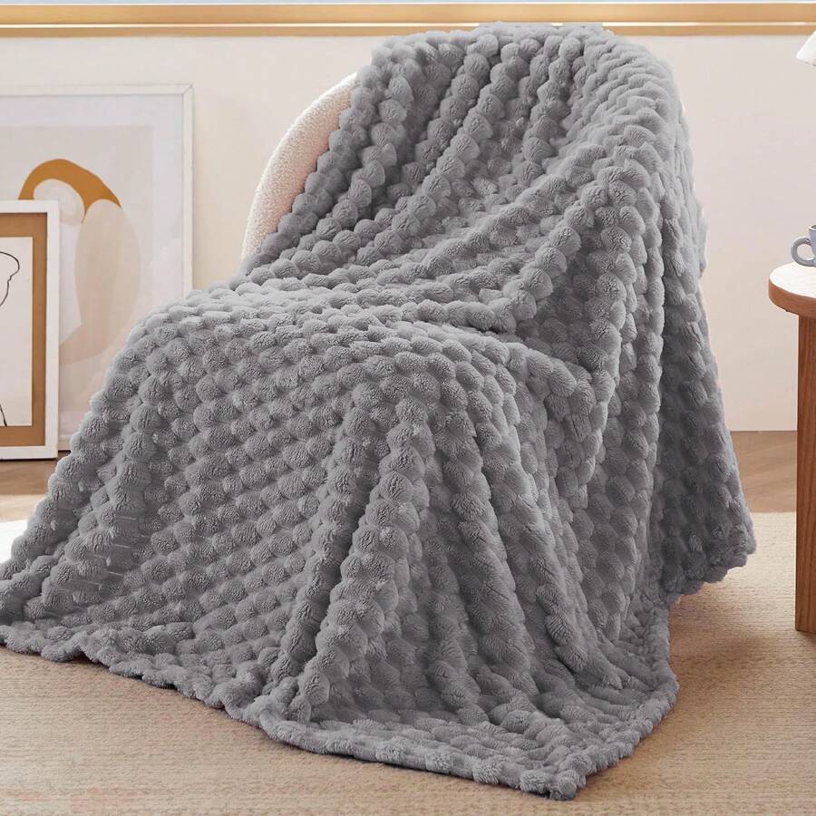 Super Soft Fleece Throw Blanket For Couch Or Bed - 3D Ribbed Jacquard Decorative Blankets - Cozy Soft Lightweight Fuzzy Flannel Blanket Suitable For All Seasons Fleece Blanket For Couch - Super Soft Cozy Throw Blankets For Women - Grey - View 1