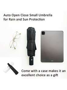 Ombrello pieghevole automatico, facile da trasportare, ombrello da viaggio impermeabile, ombrello da sole, ombrello da sole da donna/uomo, ombrello pieghevole a otto stecche, ultra leggero, compatto e portatile, ombrello multiuso per sole e pioggia, protezione UV al 99%, unisex, struttura robusta, protezione da sole e pioggia, un must have per i viaggi di Natale