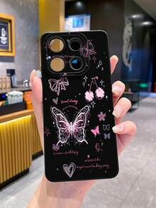 1个蝴蝶樱花图案UV印刷防摔手机壳，兼容三星/Galaxy/Infinix/红米/OPPO/vivo/Realme等安卓机型 - 黑色 - 查看 7