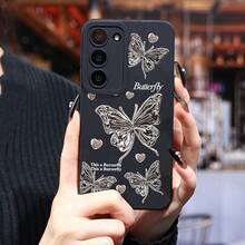 Esta funda de teléfono de mariposa de metal frío en forma de corazón es perfecta para teléfonos de la serie  Galaxy S25 Ultra/S24 PLUS/S23+/S22/S21, con diseño de absorción de impactos, antideslizante, ligero y de nuevo estilo moderno, hecha de material TPU de alta calidad para una protección suave. - Colores mixtos - Ver 8
