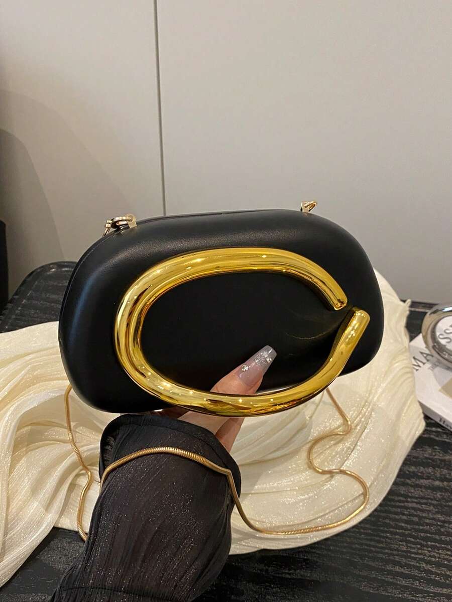 独特设计高端金属细节装饰盒式手拿包，新款女士晚宴包，适合派对、宴会、舞会、时尚链条单肩斜挎包、化妆包、手机和零钱包