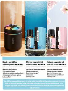 1 pieza Humidificador de aroma USB de 180ml con luz de degradado de color - Modos de niebla dual (continuo/intervalo), 5 aromas de aceites esenciales (marino), para difusor de aroma para el hogar o ambientador de coche, opción de color negro/blanco - Negro o blanco - Ver 18