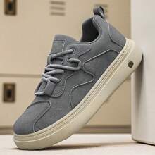 Men's Casual Sneakers, PU Upper, Comfortable Non-Slip & Durable Outsole, Low-Top Lace-Up Skate Shoes, European & American Street Style - Grey - View 4