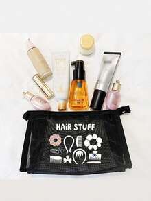 Mesh Cosmetic Bag With Hair Accessory Pattern, Multifunctional Cosmetic Pouch, For Clips, Headbands,Red Air Cushion Storage Portable Storage Bag, Makeup Bag, Skincare Bag, Travel Essentials, Dormitory Supplies, Bathroom Storage, Jewelry Storage, Lip Oil And Cosmetics Storage Bag School Supplies Pouch ,Make Up Bag Holiday Essentials, Makeup Storage,Wedding Bride Gifts, Mother Gifts, Birthday Gifts, Gifts For Friends And Teachers