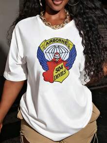 Women-Shirt Loose Fit Black White Color Options Airborne 504 Devils Paratrooper Devil Wings Graphic Print Inspired Design Casual Streetwear Summer Outfits Women Graphic Tees Women Crop Tops Tops Women Vintage Cotton Cute Clothes Women Shirts Summer Tops Graphic Tees Summer Outfits Women Graphic Tees Women Crop Tops Tops Women Vintage Cotton Cute Clothes Women Outfit Women Vestidos Elegantes De Mujer - trắng - Xem 8