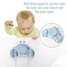 Silikongeschirr-Set: Krabben-Teller, Bären-Schüssel mit Saugfuß, Trinkbecher, 3 Stücke Fütterungslöffel, 2 Stücke Antiverlust-Kette, alles spülmaschinenfest & mikrowellengeeignet