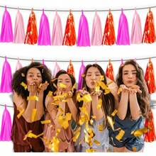 3P Metallic Fringe Tassel Banner Garland Foil Tinsel Streamer Wall Hanging Curtain Backdrop Banner For Parade Floats, Graduation Decorations, Father's Day Party Decoration(Silver)Halloween Christmas New Year - 亮粉色 橘色 淺粉紅色 - 查看 6