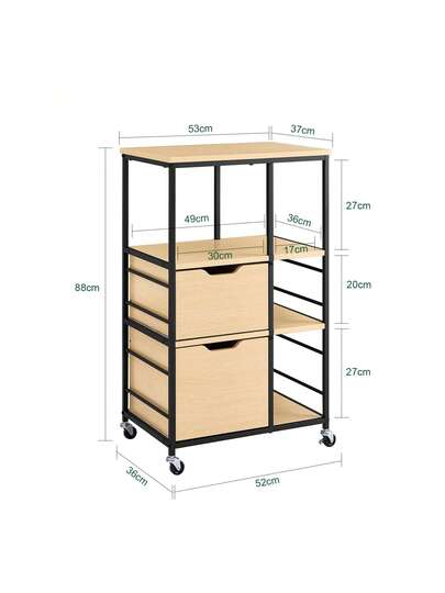 SoBuy Kitchen Trolley Drawers Shelves, Serving Trolley, Side Table, Rolling Tea Bar Shelf Wheels, Approx. 53x89x37cm (WxHxD), FKW111 view 4