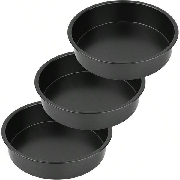 8 Round Cake Pans - 3PCS Nonstick Round Baking Cake Pan Mold Dish Flan Tin Carbon Steel Baking Set Essential Bakeware