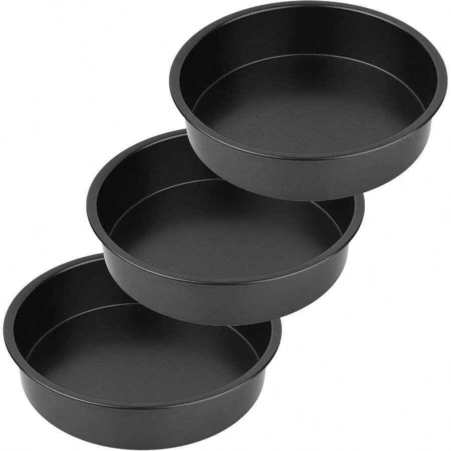 8 Round Cake Pans - 3PCS Nonstick Round Baking Cake Pan Mold Dish Flan Tin Carbon Steel Baking Set Essential Bakeware