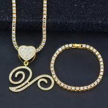 1 Set Women's Elegant Heart & Letter Pendant Necklace With Single Row Rhinestones, Matching Single Row Rhinestone Bracelet, Suitable For Daily Wear, Parties And Events, Versatile Jewelry Set - Fashionable Heart Letter Pendant Necklace - View 62