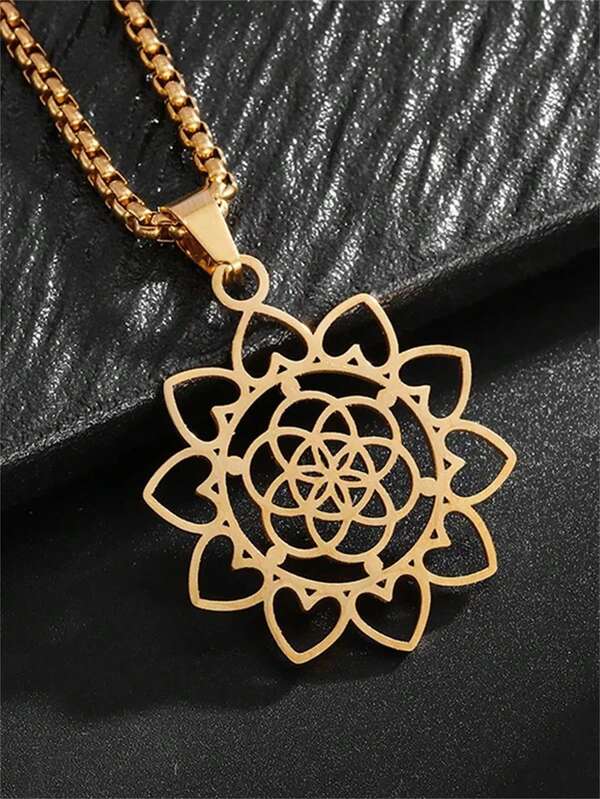 1 Peça Colar Vintage com Pingente de Girassol Oco em Aço Inoxidável, Joia Romântica de Moda Casual Esportiva como Presente