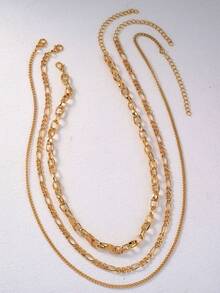 Nooxian 3pcs/Set Fashionable Hip-Hop Multi-Layer Chain Necklace Set, Unique Luxury Women Jewelry Gift (Random Chain & Clasp Quantity) - Yellow Gold - View 5