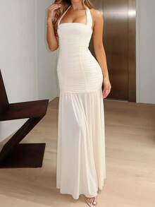 Đầm trắng thanh lịch hở lưng gợi cảm dành cho nữ của Unadoll, thích hợp cho các buổi hẹn hò, kỳ nghỉ, sinh nhật, tiệc tùng, ngày Valentine. - Màu be - Xem 1