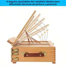 1pc Estuche Portátil de Madera para Artistas con Caballete Plegable y Soporte para Libros - Caja Multifuncional Ajustable de Roble Sólido con 3 Cajones para Almacenar Pinturas, Marcadores y Bolígrafos, Organizador de Escritorio para Hogar y Principiantes - Caqui - Ver 3
