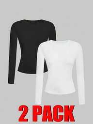 Paquete de 2 Playeras Termicas de Mangas Largas para Mujer con Cuello Redondo de gran calidad