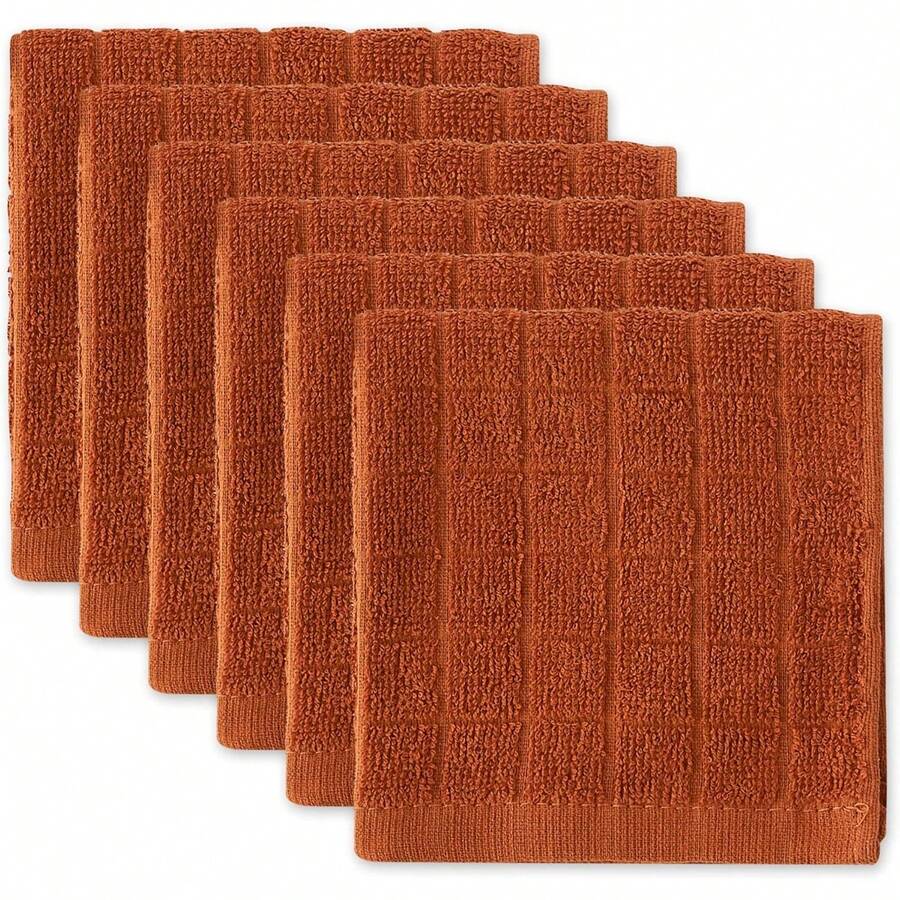 Basic Terry Solid Windowpane Dishcloth Set, 12x12, Red, 6 Piece, 2025 - Cinnamon - View 1