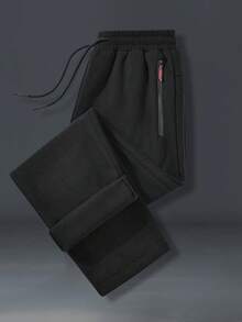 大码保暖冬季运动裤，休闲直筒裤，带拉链口袋，加厚保暖内衬男士长裤，承重可达660磅，适合冬季购物、约会和日常穿着。 - 彩色 - 查看 4