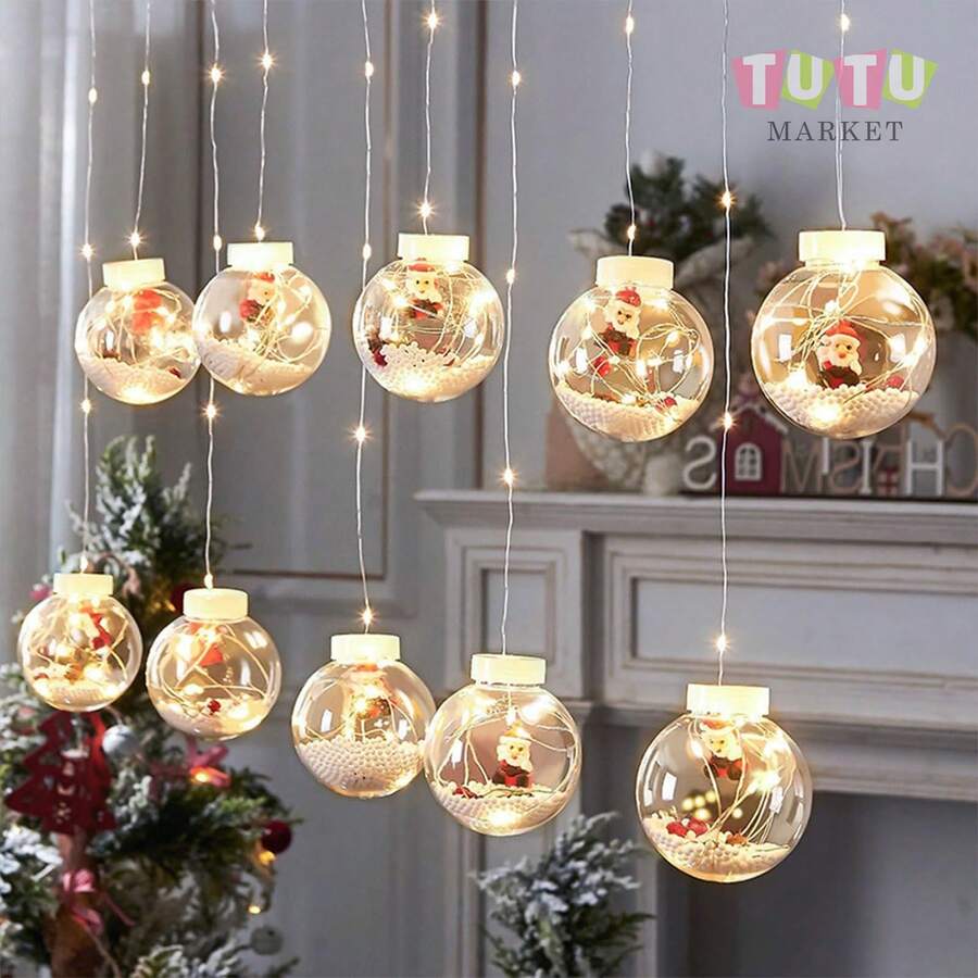 Cascada De Esfera Mágica Navidad,Bola de deseo de navidad cortina led cuerda de luces árbol de navidad accesorios colgantes aleros del hogar fiesta de decoración colgante,Decoración Luminosa de Navidad, Año Nuevo y Festivales