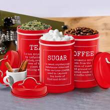 Set Of 1/3 Kitchen Canisters With Airtight Lids, Coffee Tea Sugar Flour Tin Jars Nesting Food Storage Container Set For Farmhouse Decor - Red - View 7