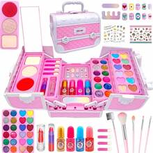 Trajes de maquillaje y juguetes de esmalte de uñas para niños y niñas, maletín de maquillaje de juguete para actuaciones, regalos de Halloween, Navidad y cumpleaños.