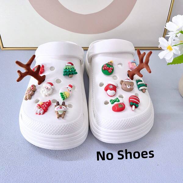 2/14 Stücke Cartoon Weihnachtsmann, süße Rentier Geweih Schuh Charms, Schuh Dekorationen, DIY Weihnachts Accessoires