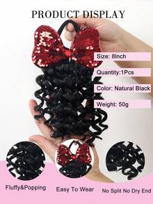 1pc New Ponytail Hair Extension, Curly Wavy Style, Private Label, Suitable For Black Girls - Natural Black - View 4