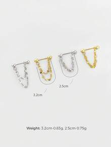 1 Piece Of 925 Sterling Silver Electroplated 14k Gold Chain Stud Earrings, Minimalist And Hypoallergenic Stud Earrings, Suitable For Women To Wear Daily Or At Parties (Available In Chain Sizes Of 2.3cm And 3cm)