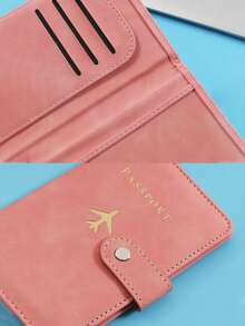 1pc Passport Holder Minimalist Travel Accessory, Convenient Storage Passport Multi-Card PU Passport Holder, Snap Closure, Faux Leather Lining, Airplane Pattern, Holiday Supplies, Travel Items, Passport Wallet, Travel Accessories, Business Casual Woman And Man, Travel Essentials, Travel Must Haves, For Travel And Back To School, For Gift Giving Family Friends Lovers